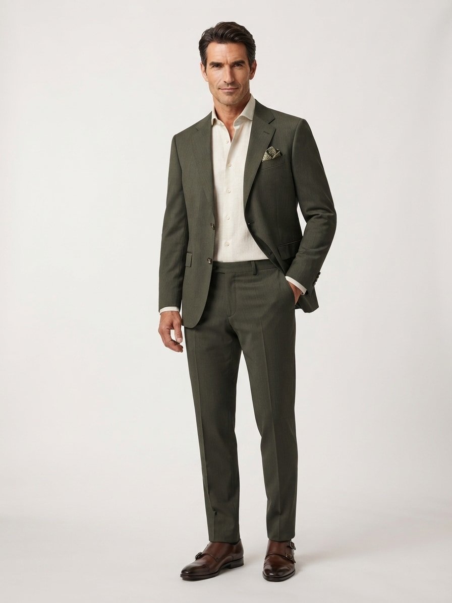 Anzug Herby-Blayr, Slim Fit, Schurwoll-Stretch, dunkelgrün meliert