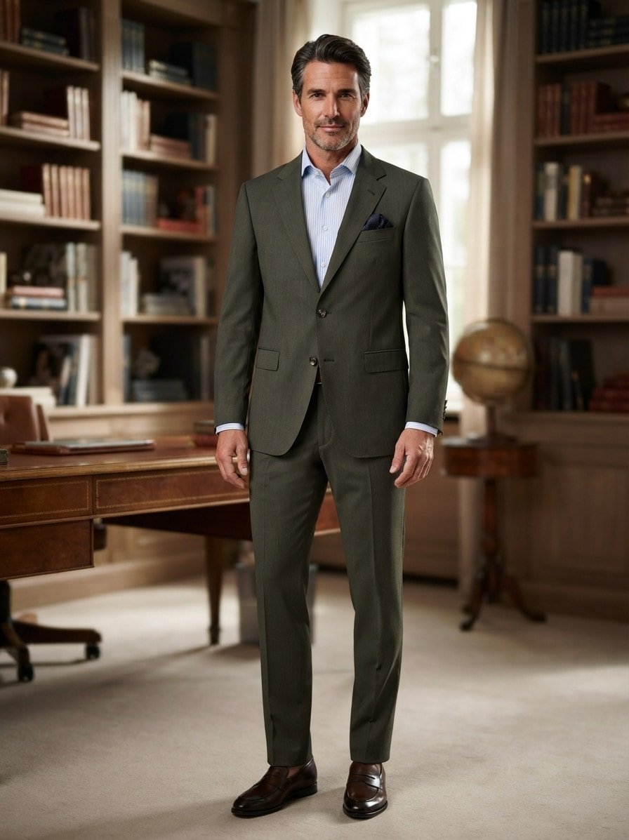 Anzug Herby-Blayr, Slim Fit, Schurwoll-Stretch, dunkelgrün meliert