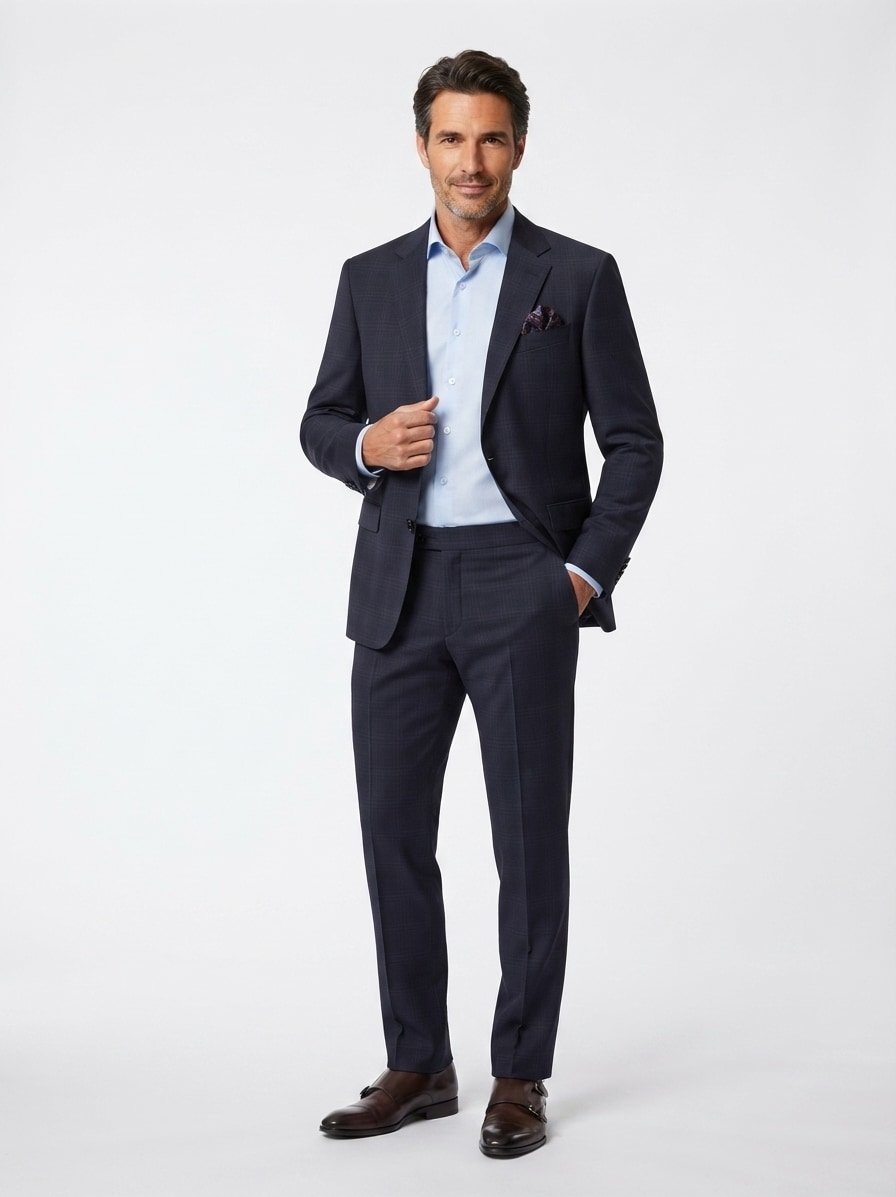 Anzug Herby-Blayr, Slim Fit, Wolle, dunkelblau kariert
