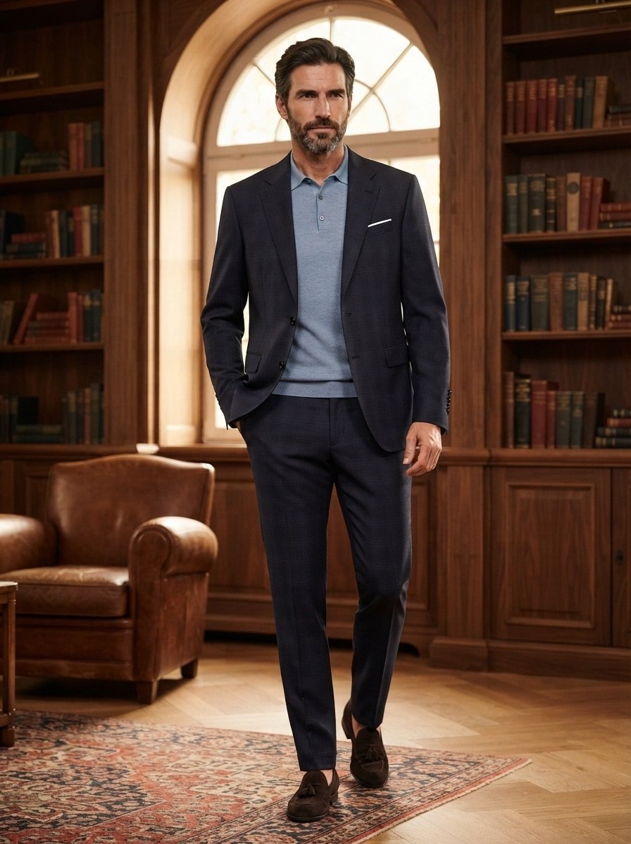 Anzug Herby-Blayr, Slim Fit, Wolle, dunkelblau kariert