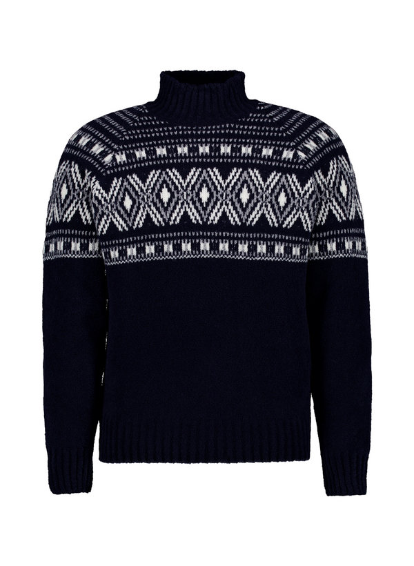 Stehkragenpullover, Schurwolle, dunkelblau gemustert