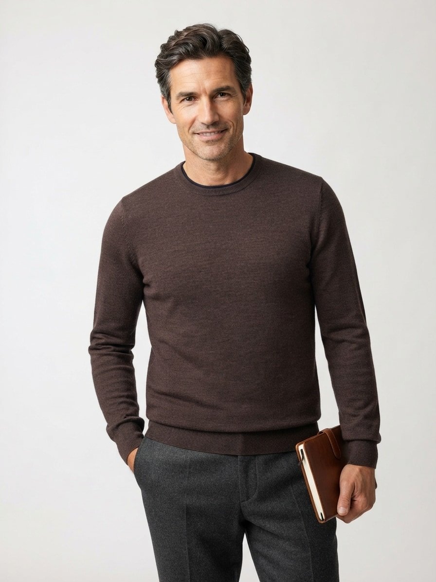 Pullover, Schurwolle, dunkelbraun meliert