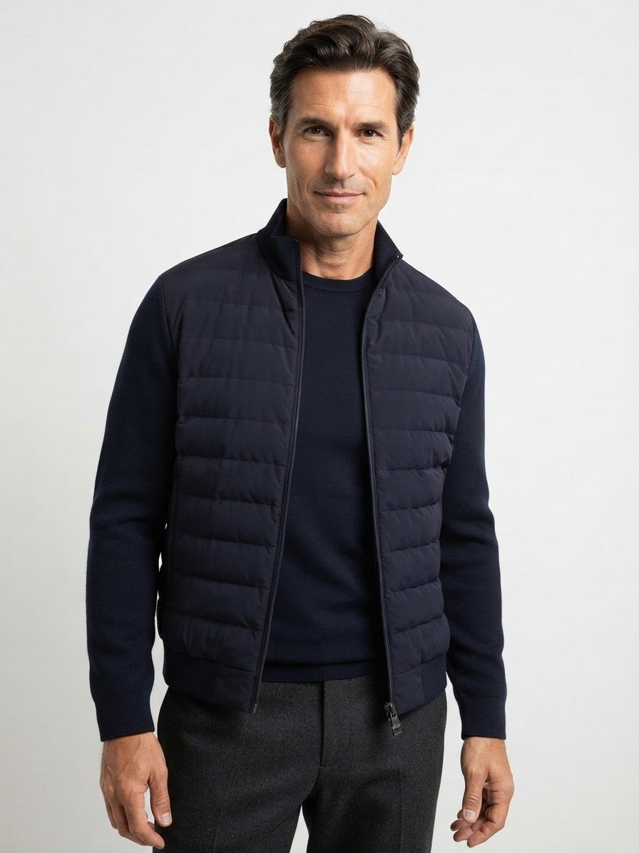 Hybrid Jacke, Mikrofaser wasserabweisend, dunkelblau