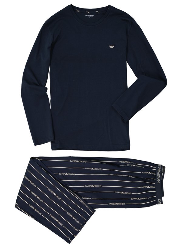 EMPORIO ARMANI Herren Pyjama blau Reine Baumwolle gemustert