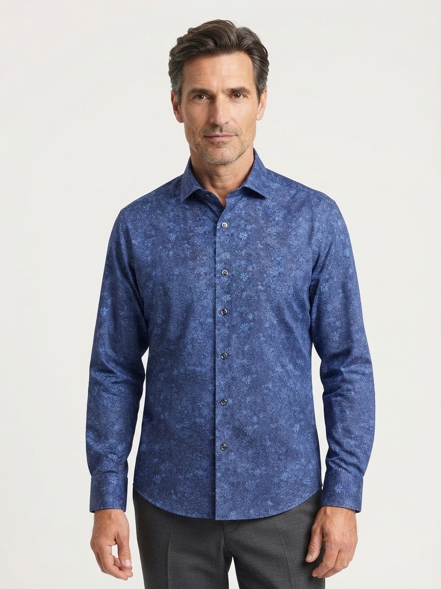 Hemd, Regular, Twill, Kent, navy floral