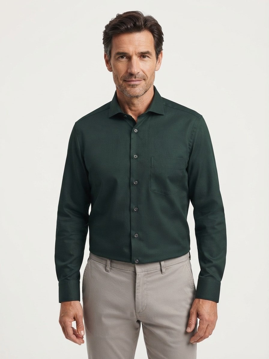 Hemd, Comfort, Twill, Kent, Brusttasche, dunkelgrün