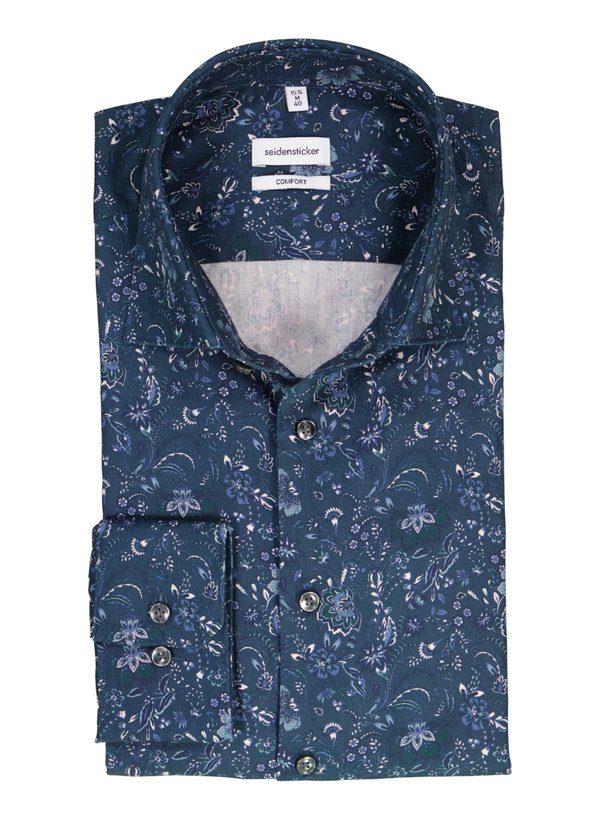 Hemd, Comfort, Twill, Kent, blau floral