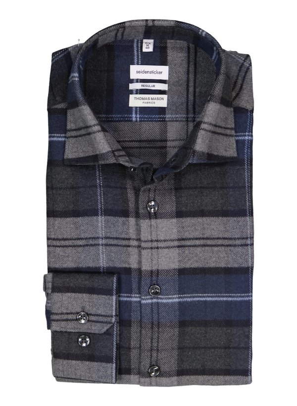 Hemd, Regular, Flanell, Kent, dunkelblau-grau