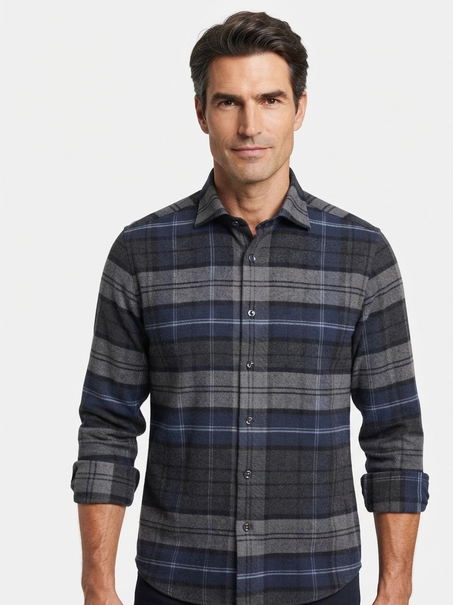 Hemd, Regular, Flanell, Kent, dunkelblau-grau