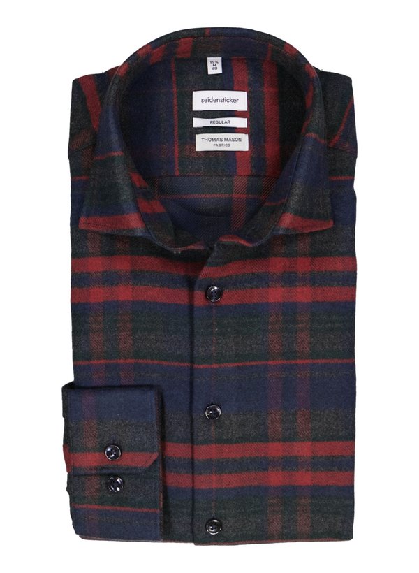 Hemd, Regular, Flanell, Kent, weinrot-navy