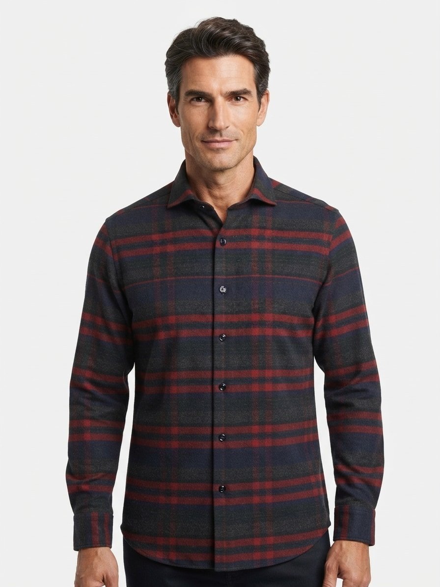 Hemd, Regular, Flanell, Kent, weinrot-navy
