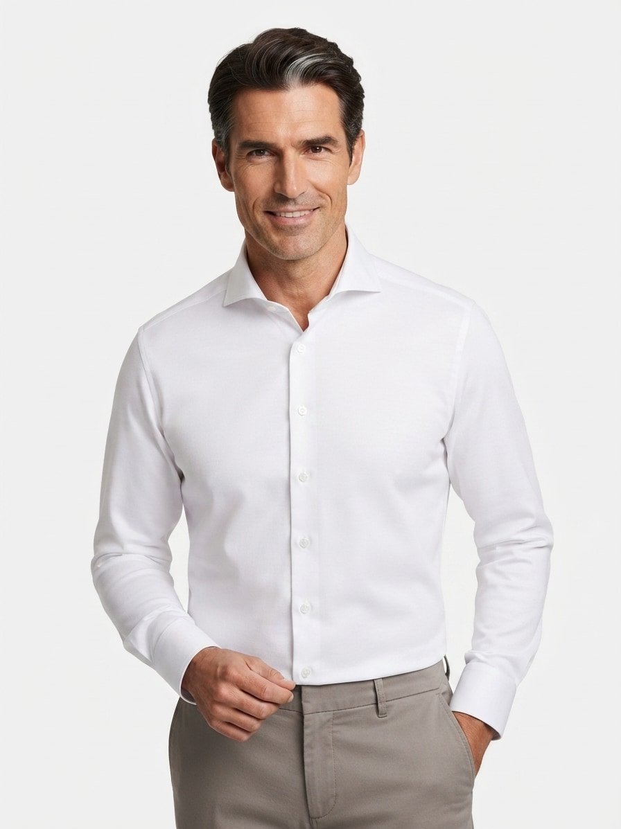 Hemd, Regular, Jersey atmungsaktiv, Kent, weiß
