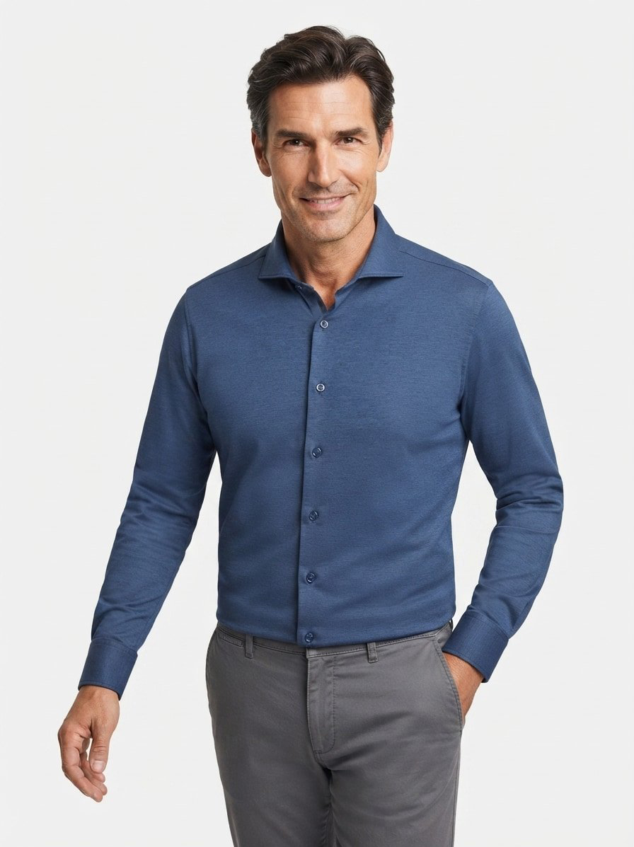 Hemd, Regular, Jersey atmungsaktiv, Kent, blau
