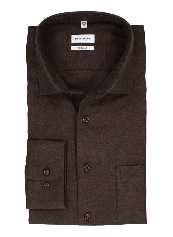 Hemd, Regular, Twill, Kent, Brusttasche, dunkelbraun