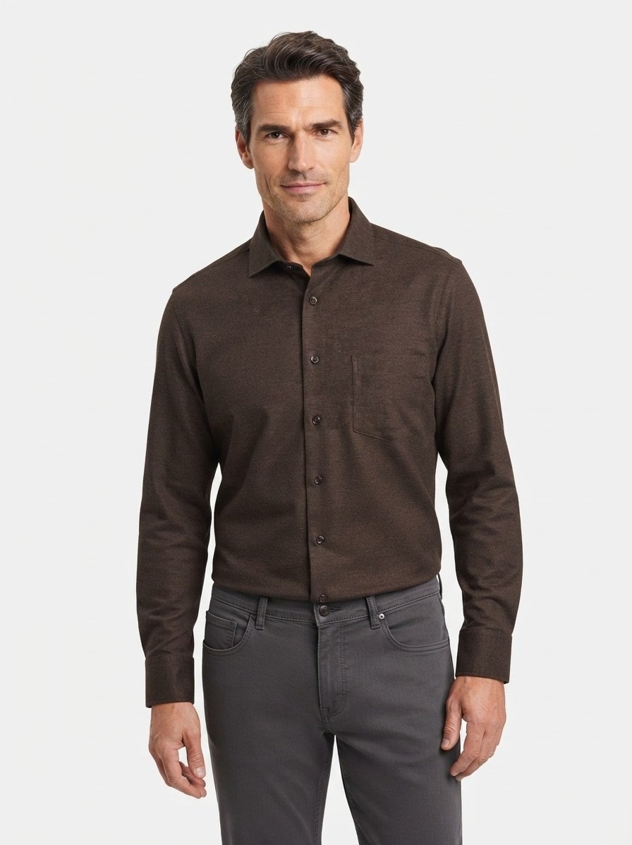 Hemd, Regular, Twill, Kent, Brusttasche, dunkelbraun