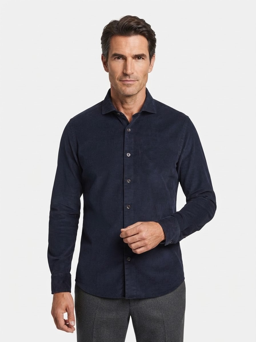 Hemd, Regular, Feincord, Hai, navy