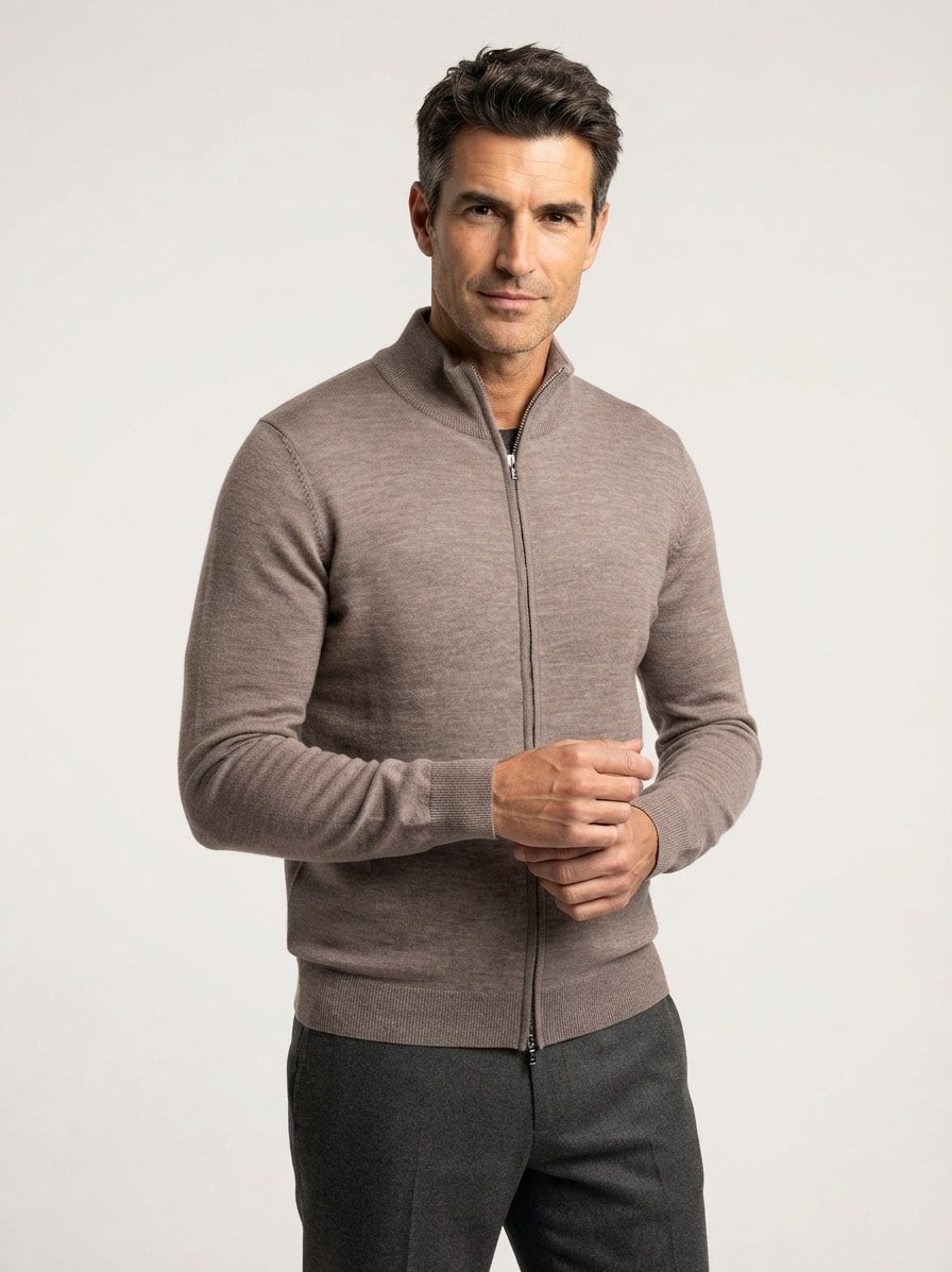 Cardigan, Wolle, braun meliert