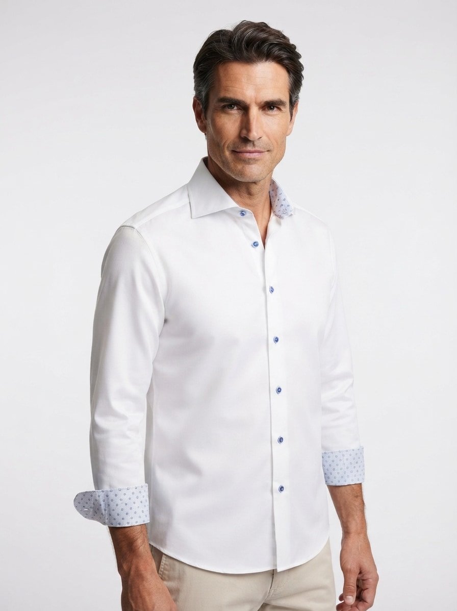 Hemd, Slimline, Twill, Kent, weiß