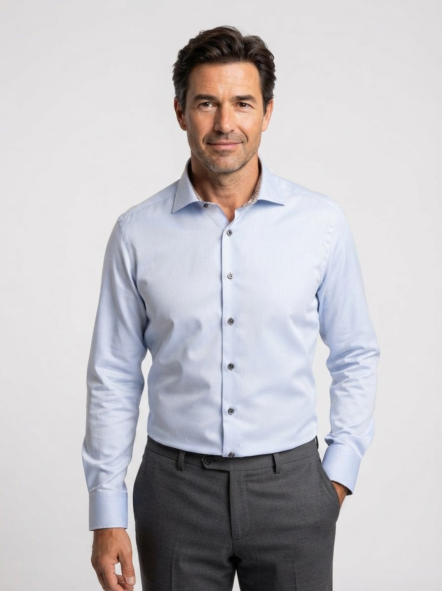 Hemd, Slimline, Twill, Kent, hellblau gestreift