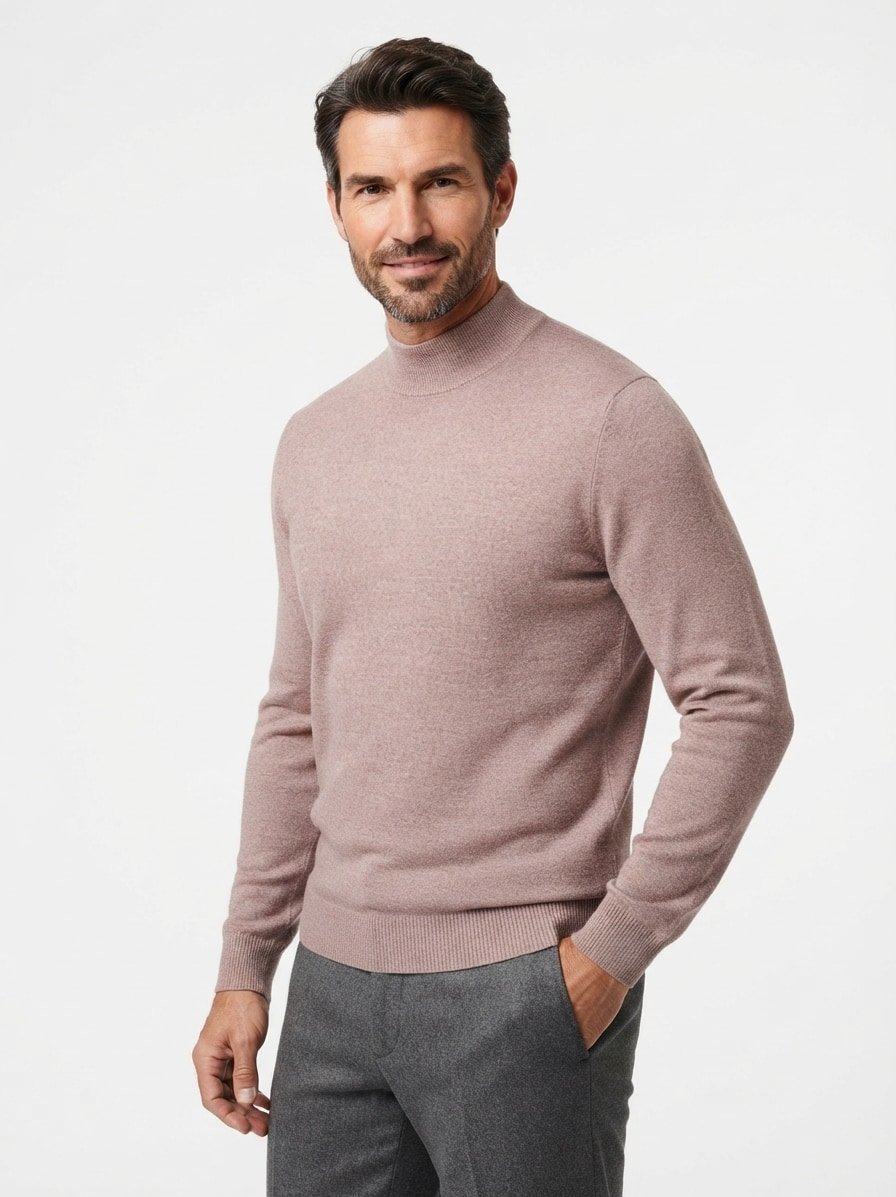 Stehkragenpullover, Merinowolle superwashed, braun meliert