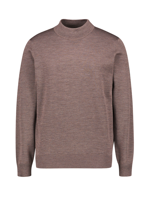 Stehkragenpullover, Merinowolle superwashed, dunkelbraun meliert
