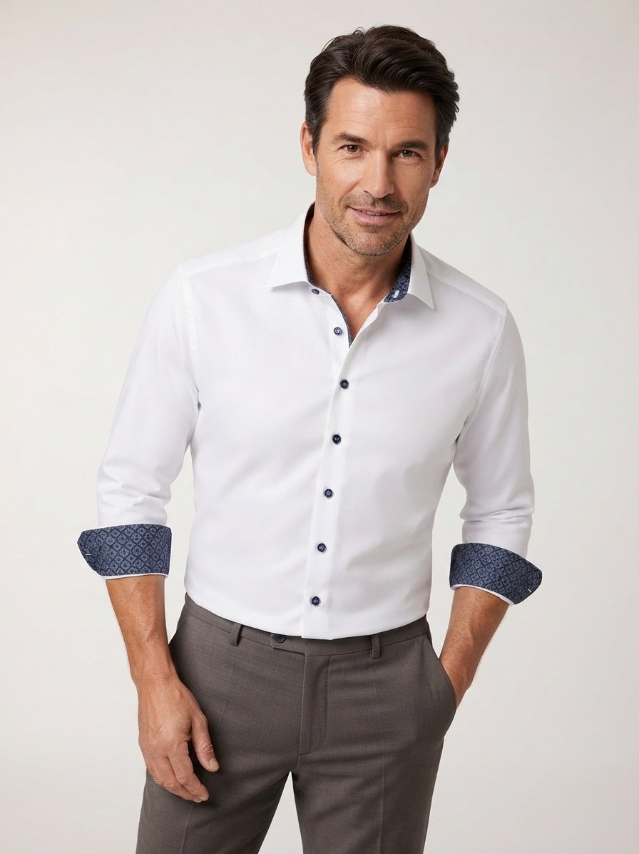 Hemd, Super Slim, Baumwoll-Stretch, Kent, weiß-blau
