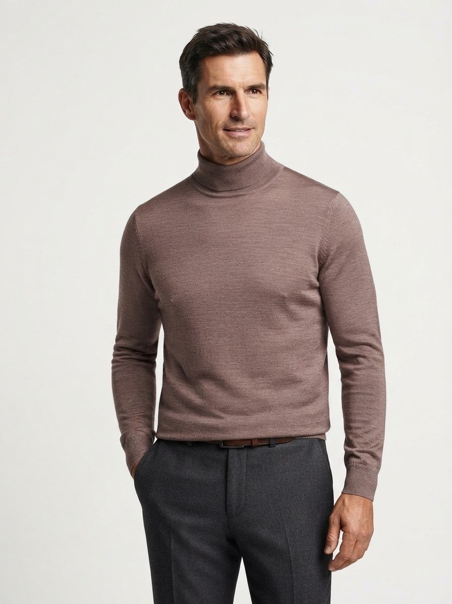 Rollkragen Pullover, Merinowolle waschbar, braun meliert