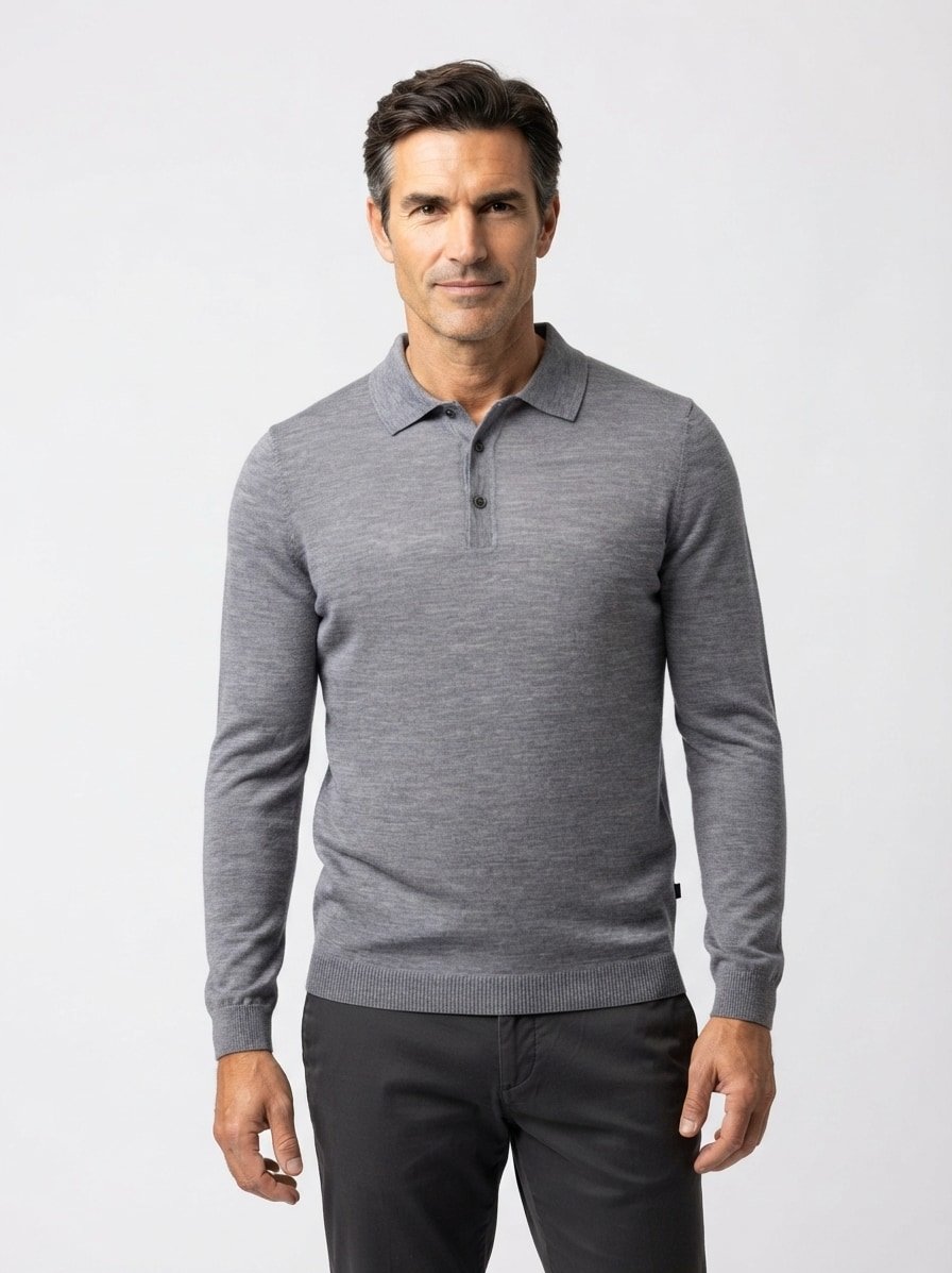 Pullover, Merinowolle superwash, grau meliert