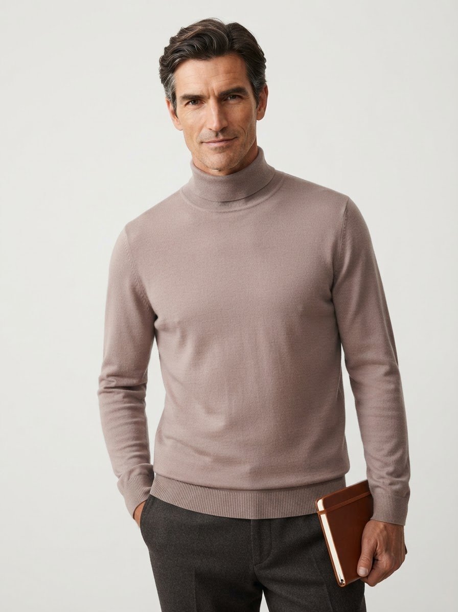 Rollkragenpullover, Modern-Fit, Merinowolle, beige meliert