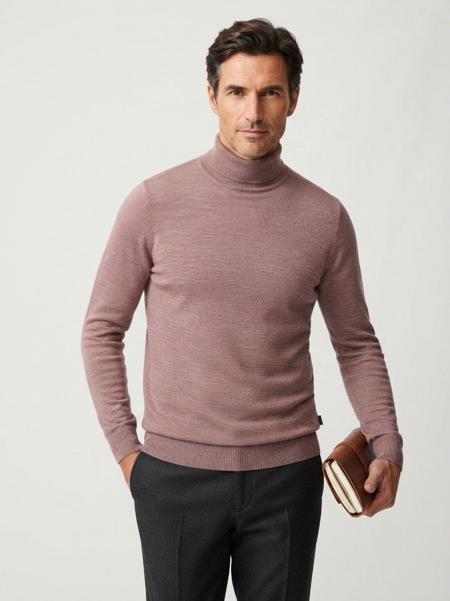 Rollkragenpullover, Modern Fit, Merinowolle superwash, braun melange