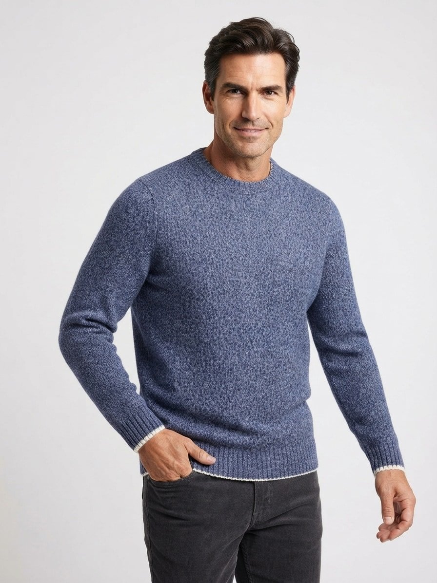 Pullover, Merinowolle, dunkelblau meliert