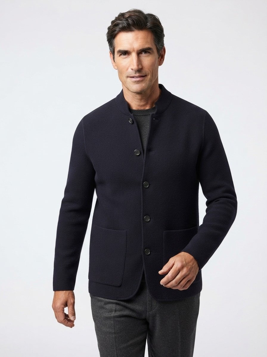 Strickjacke, Merinowolle gewalkt, navy