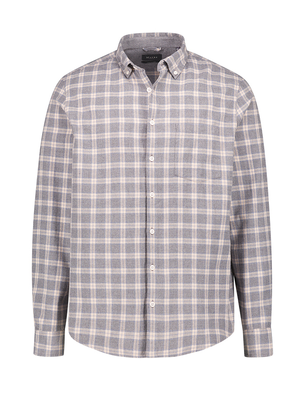Hemd, Flanell, Button-Down, Brusttasche, grau-greige kariert