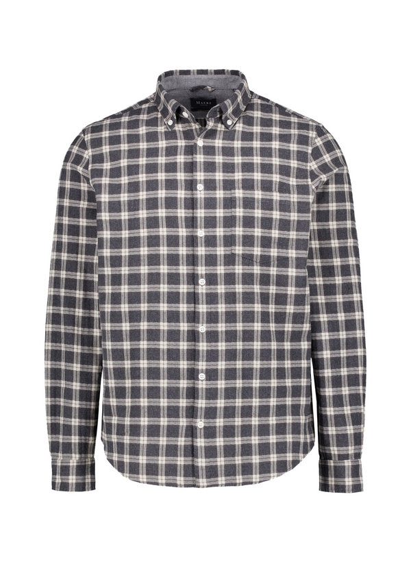 Hemd, Flanell, Button-Down, Brusttasche, anthrazit-ecru kariert