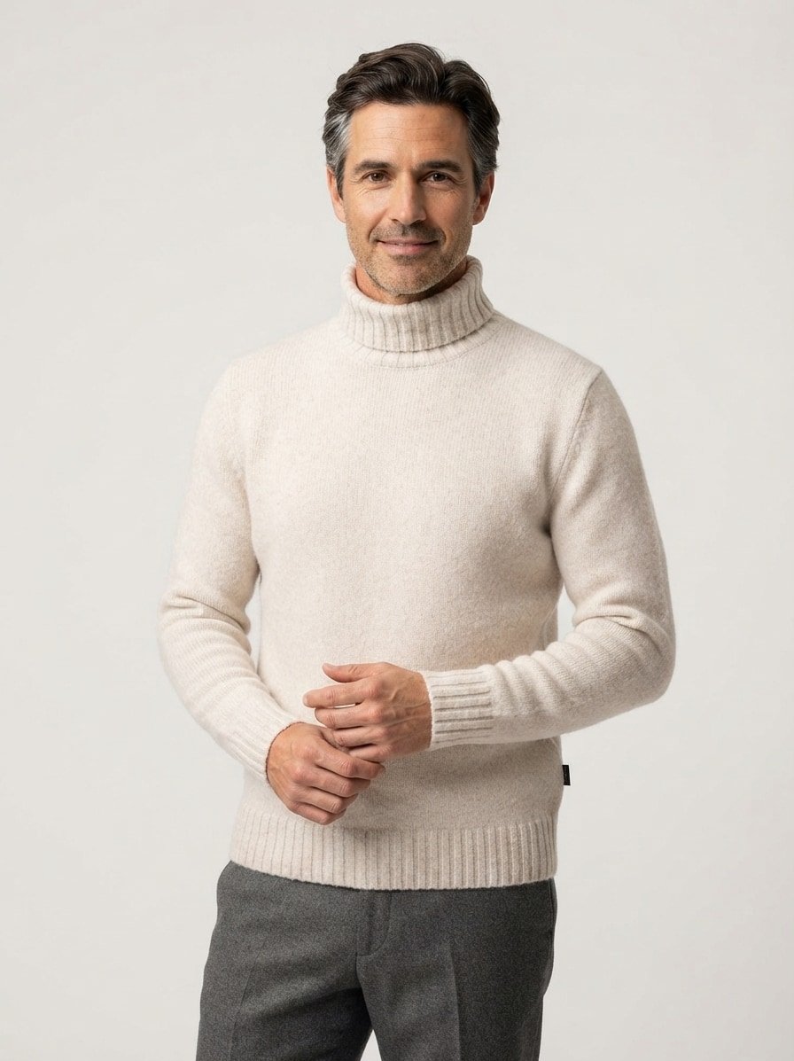 Rollkragen-Pullover, Schurwolle, beige