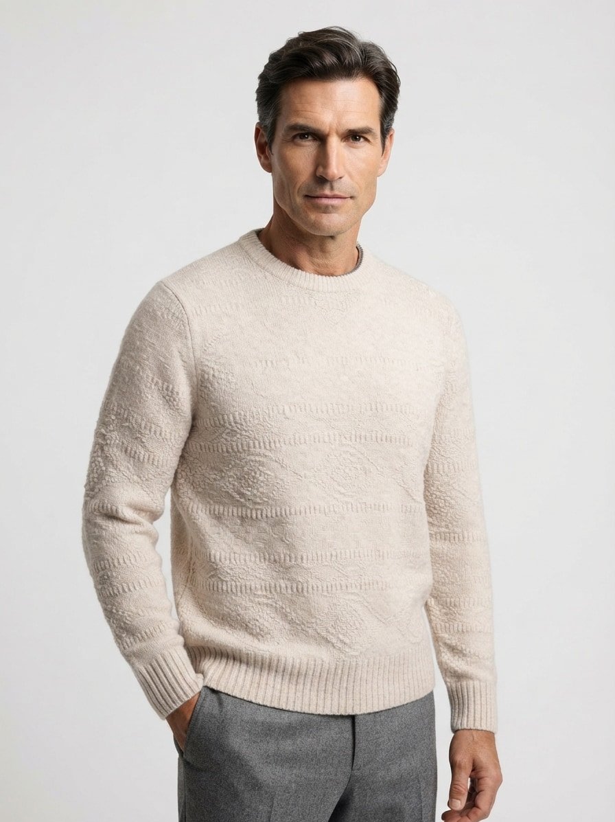 Pullover, Merinowolle, beige-melange strukturiert