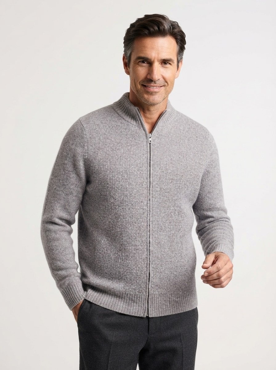 Cardigan, Merinowolle, grau-melange, strukturiert