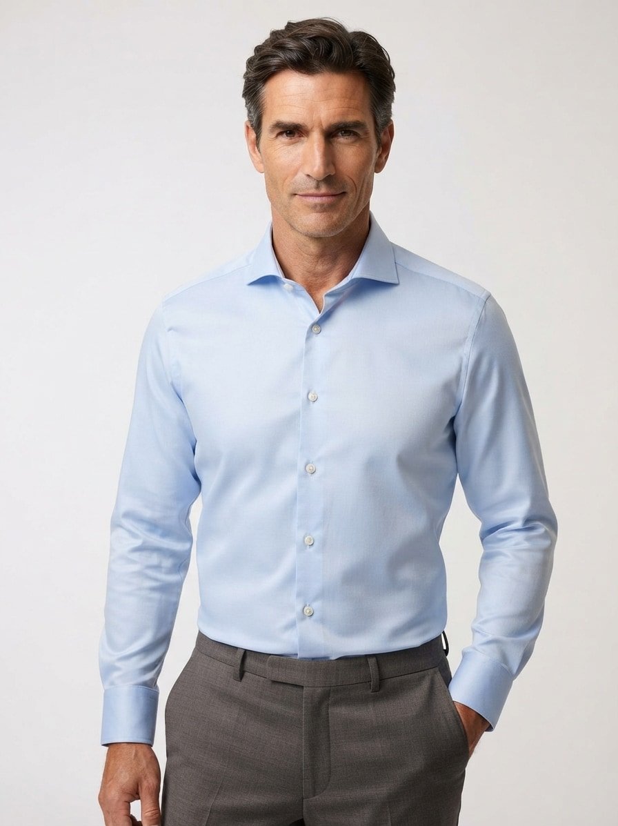 Hemd, Slim, Baumwoll-Stretch, Blickdicht, Hai, hellblau