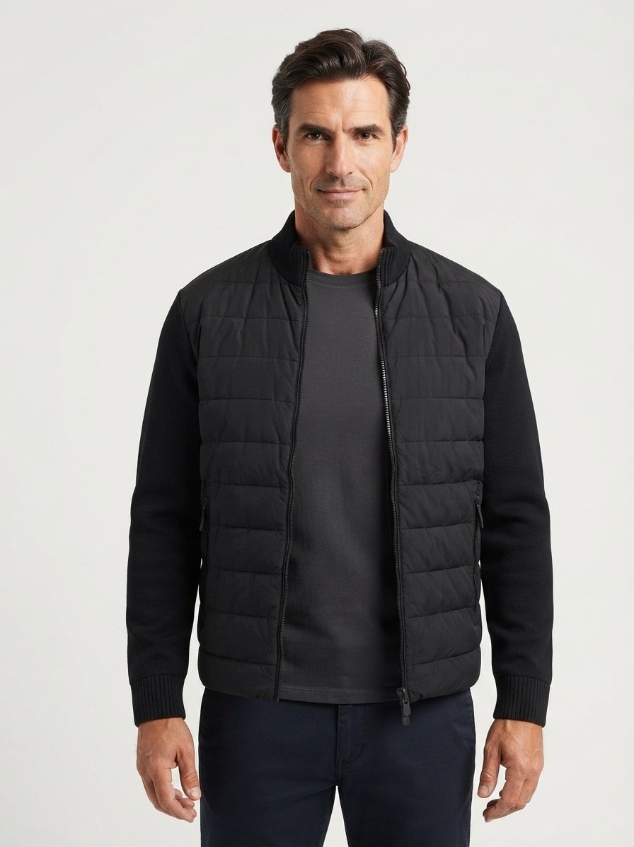 Hybrid Jacke, Strick Mikrofaser, schwarz