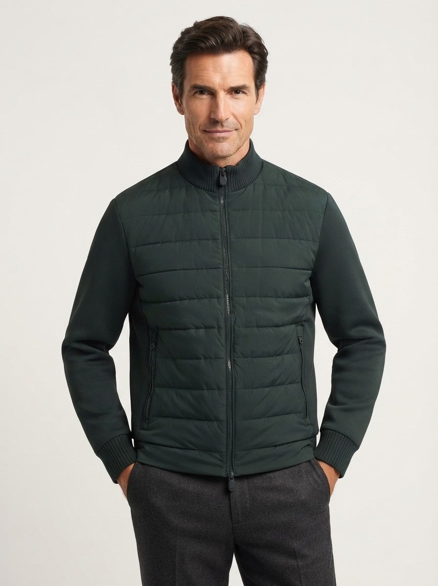 Hybrid Jacke, Strick Mikrofaser, dunkelgrün