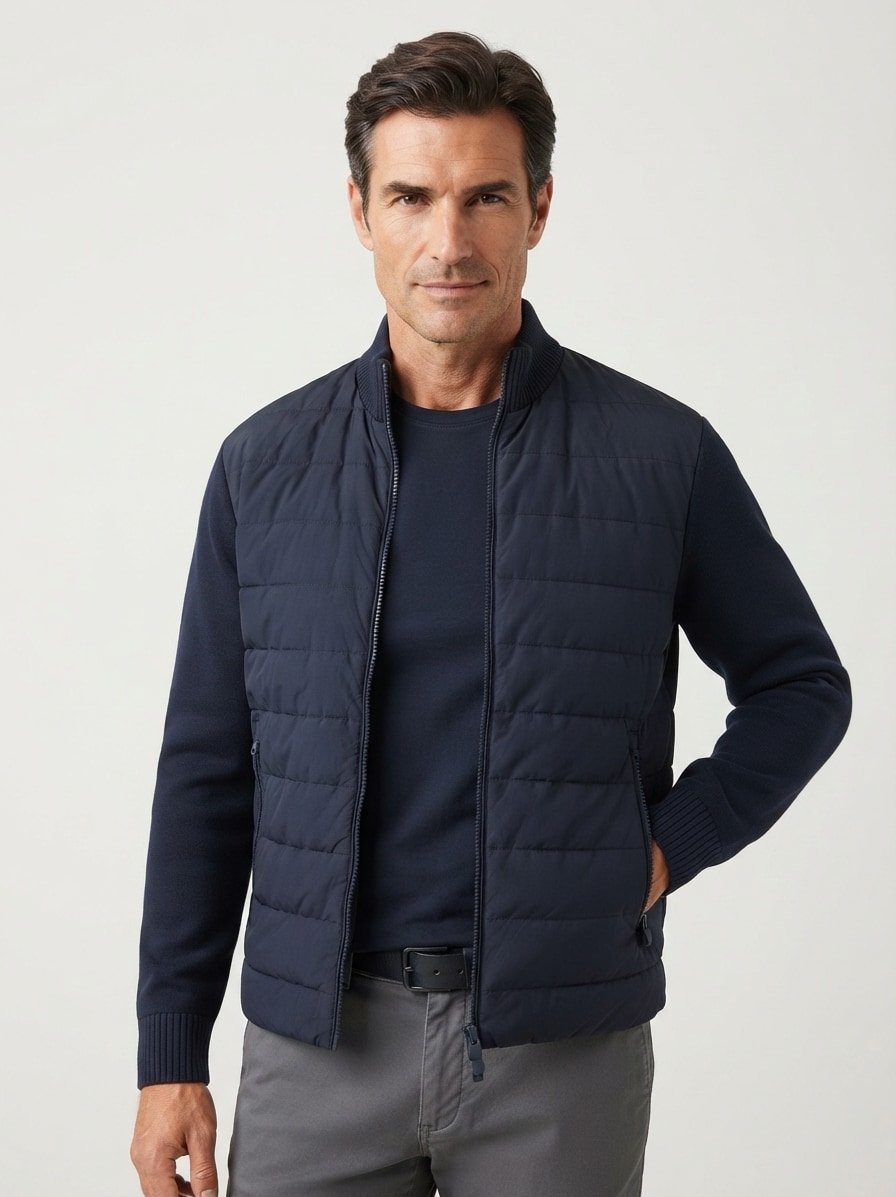 Hybrid Jacke, Strick Mikrofaser, navy