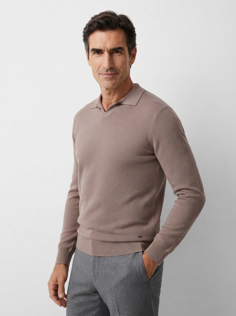 Pullover, Baumwolle, dunkelbeige strukturiert