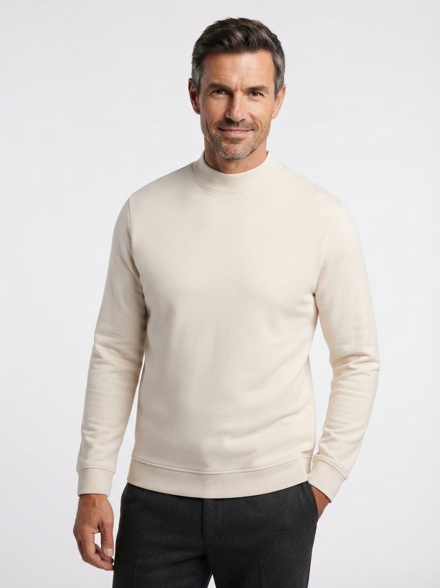 Longsleeve, Stehkragen, Pima Baumwolle, ecru