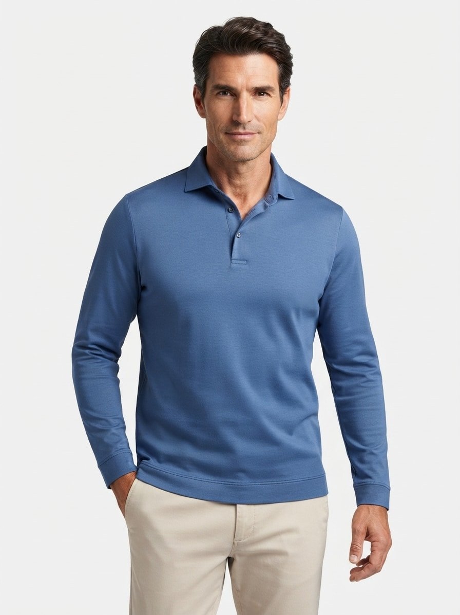 Polo-Shirt, Baumwoll-Jersey, rauchblau meliert