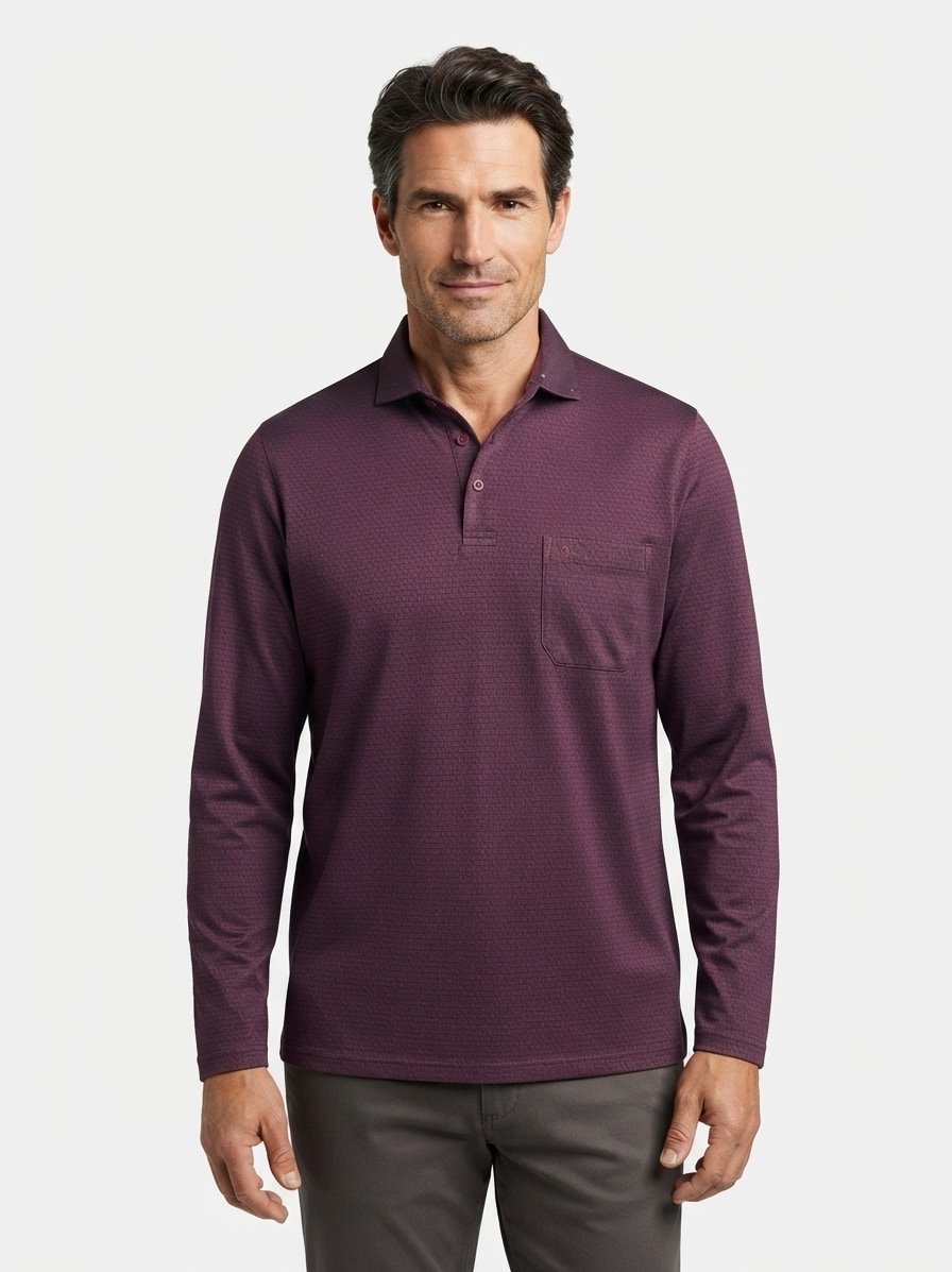 Polo-Shirt Soft-Knit Easy Care, Brusttasche, Baumwoll-Jersey, dunkelrot-schwarz meliert
