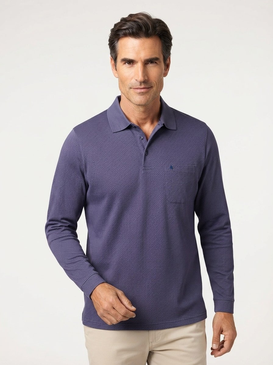 Polo-Shirt Soft-Knit Easy Care, Baumwoll-Jersey, blau gemustert