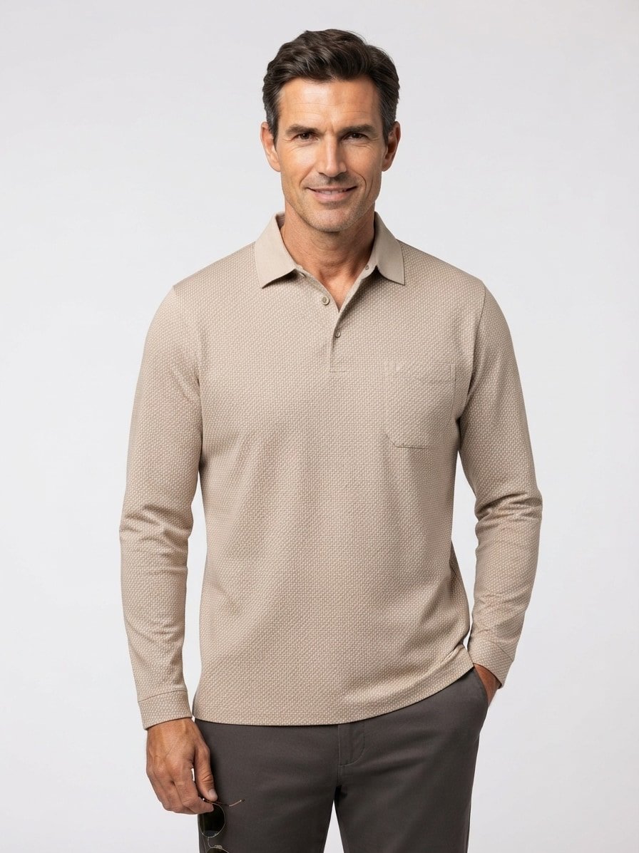 Polo-Shirt Soft-Knit Easy Care, Baumwoll-Jersey, beige gemustert