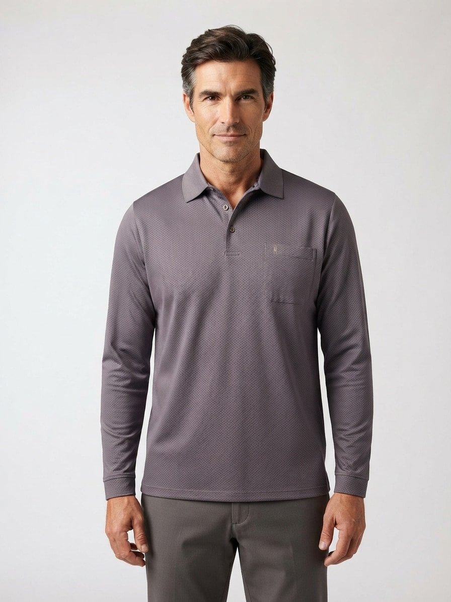 Polo-Shirt Soft-Knit Easy Care, Baumwoll-Jersey, dunkelblau-braun gemustert