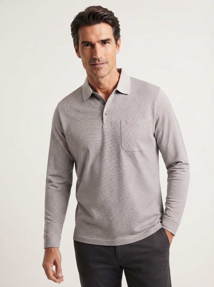 Polo-Shirt Soft-Knit Easy Care, Baumwoll-Jersey, grau gemustert