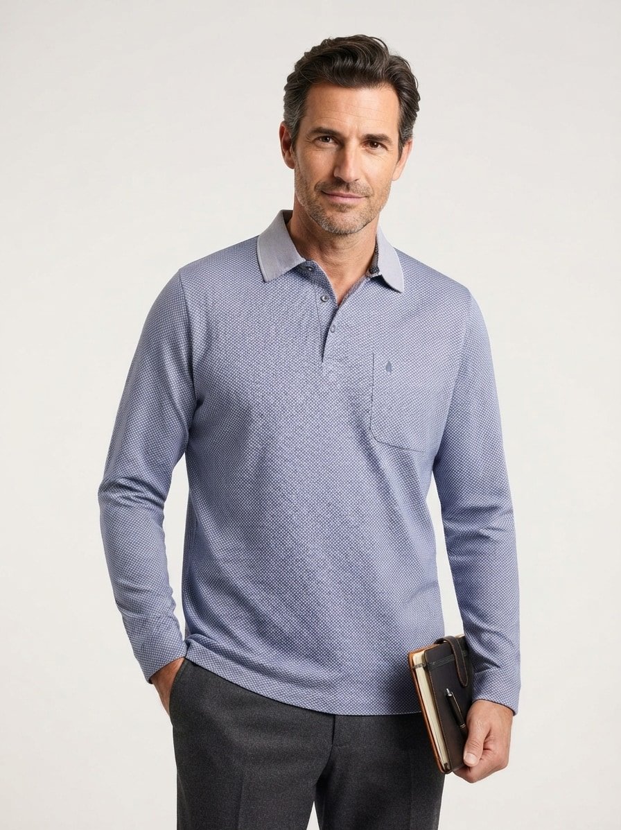 Polo-Shirt Soft-Knit Easy Care, Baumwoll-Jersey, blau gemustert